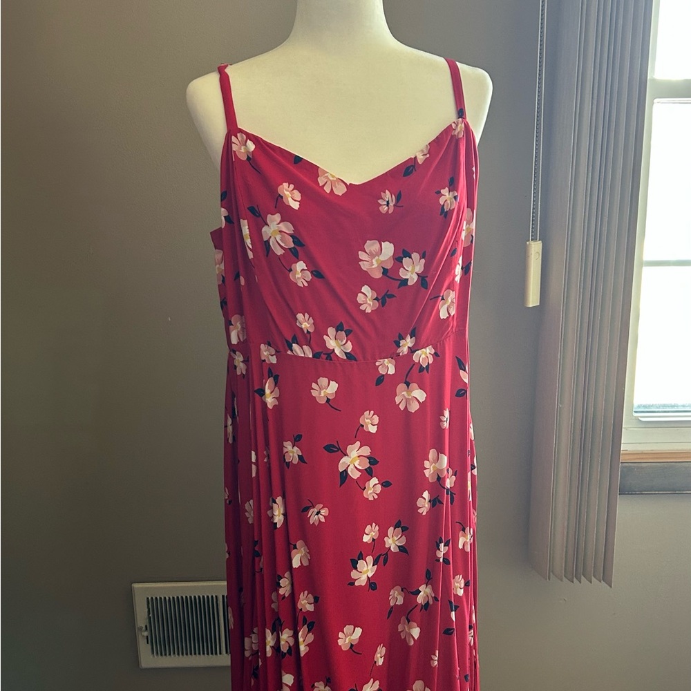 Floral Red Dress with Spaghetti Straps